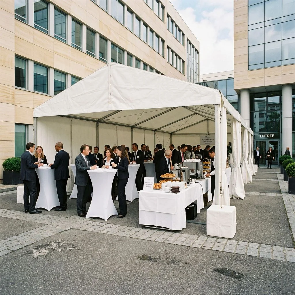 Chapiteau préparé pour un cocktail d’entreprise