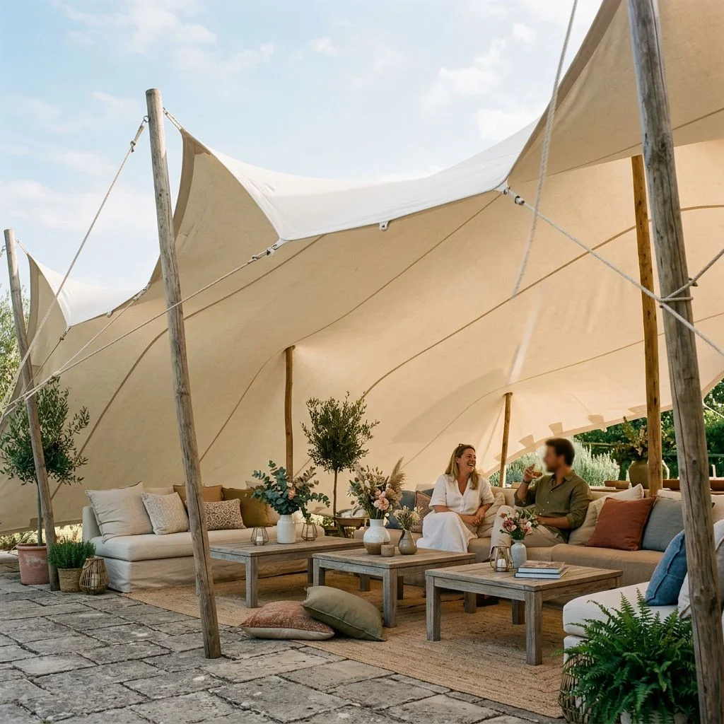 Espace lounge sous une tente nomade