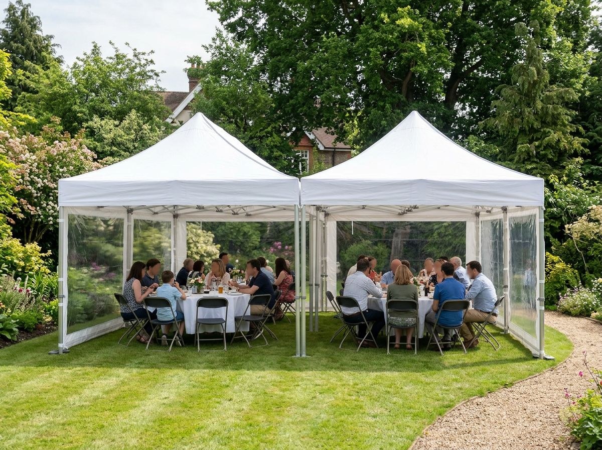 Pagodes réunies pour une réception dans un jardin